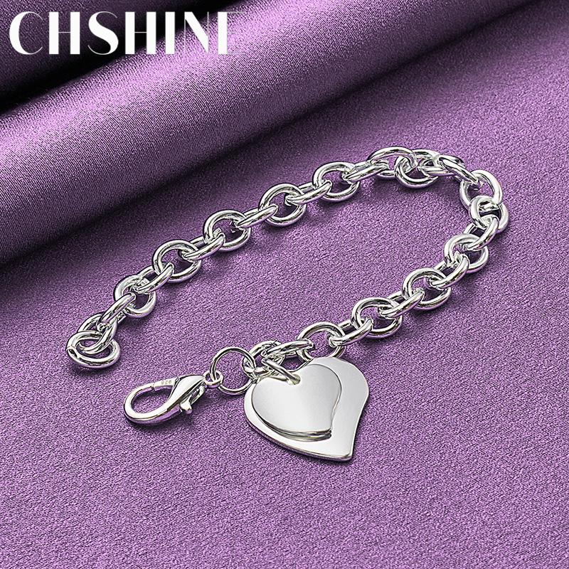 CHSHINE 925 Sterling Silver Double Heart Bracelet For Women Fashion Charm High Quality Fine Jewelry