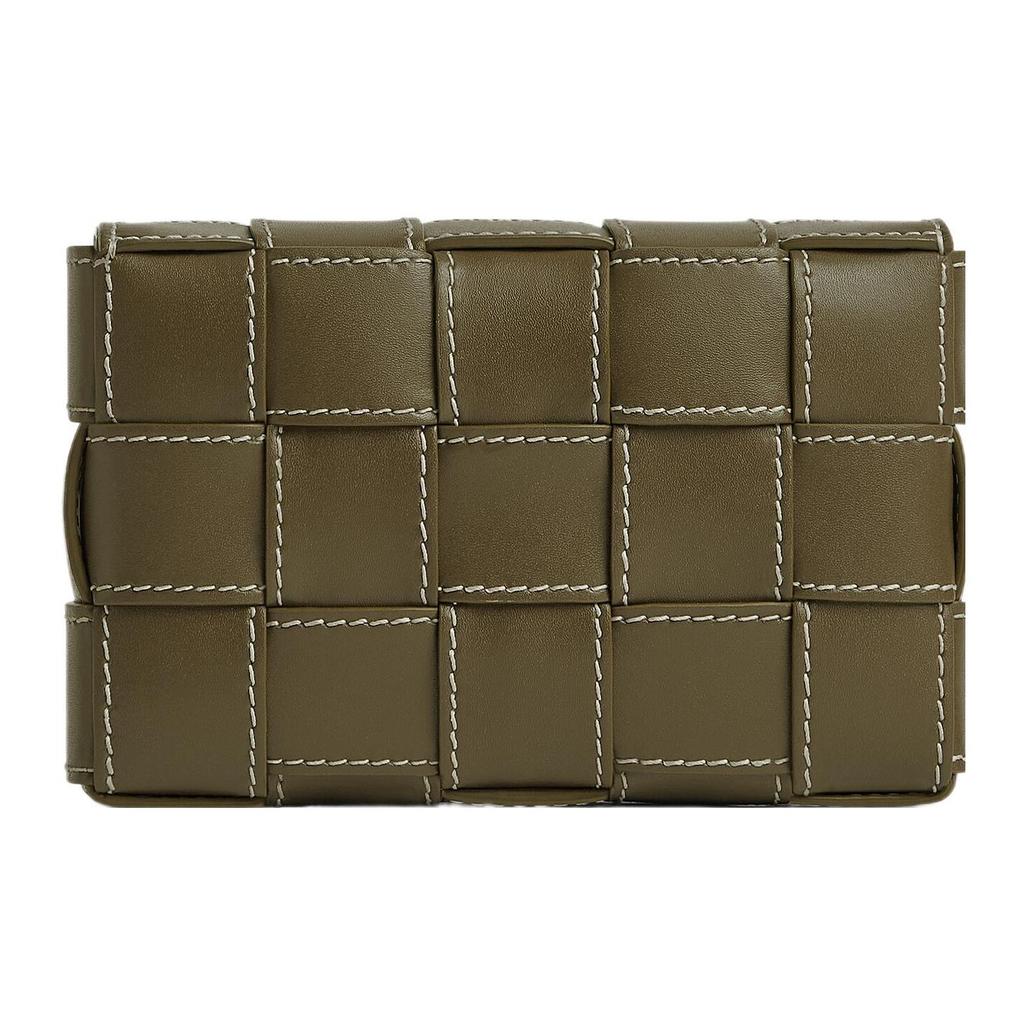 Bottega Veneta Cassette Intreccio Woven Magnetic Closure Leather Shoulder Bag Small Men shoulder bag Earth-Brown 763686V39K02866