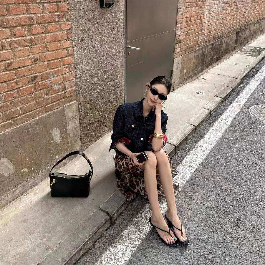 Sheepskin version~ French low-heeled flip-flops shoes for women's summer wear leather open-toed casual vacation beach sandals