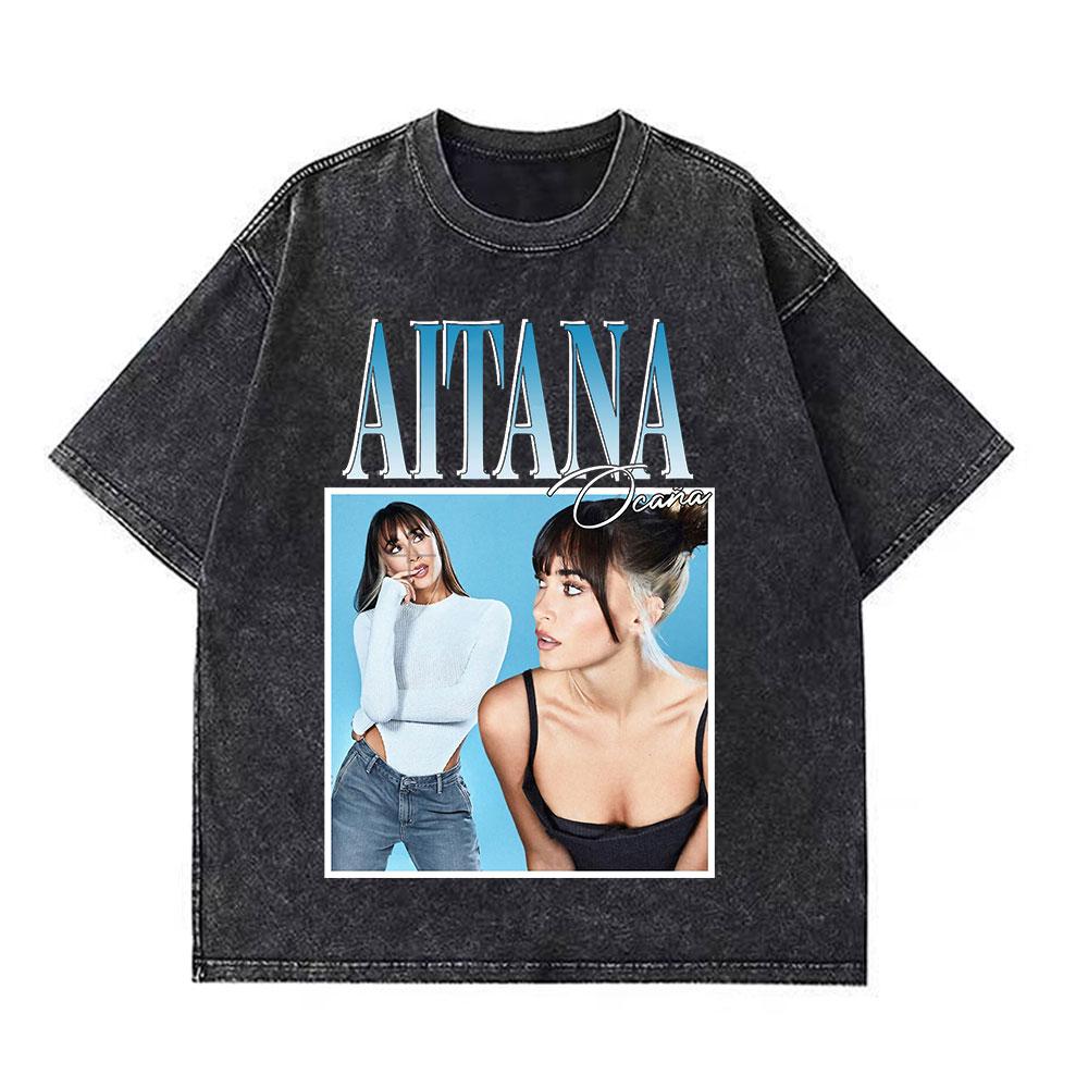 Damen Sängerin Aitana Ocana Tour Retro gewaschene T-Shirts Damen Harajuku lässige T-Shirts Sommer Baumwolle lässige ästhetische T-Shirts