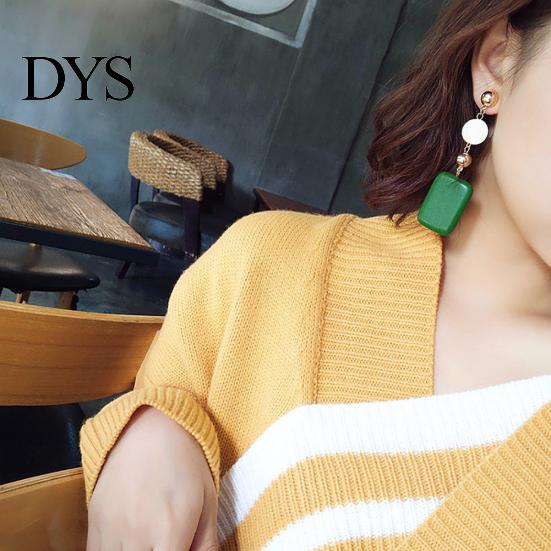 Statement DIY Wooden Geometric Square Round Dangle Jewelry Women Retro Earrings