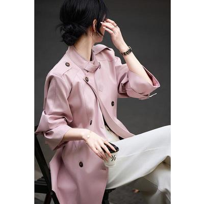 Demana Eleganter Stehkragen Zweireihiger Trenchcoat