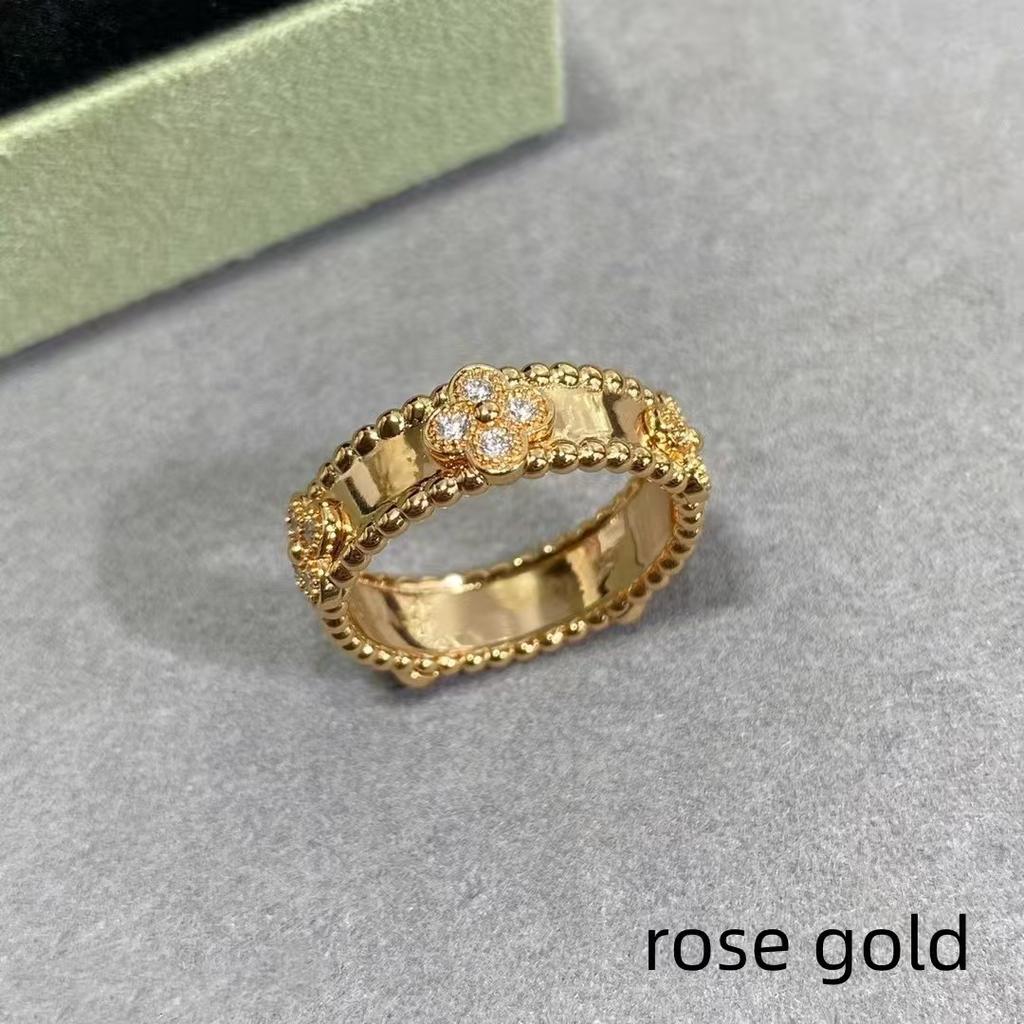 Four-leaf Clover Kaleidoscope Ring Women's Silver with Diamonds Flower Ring 18k Rose Gold Men and Women Couple Ring Tide