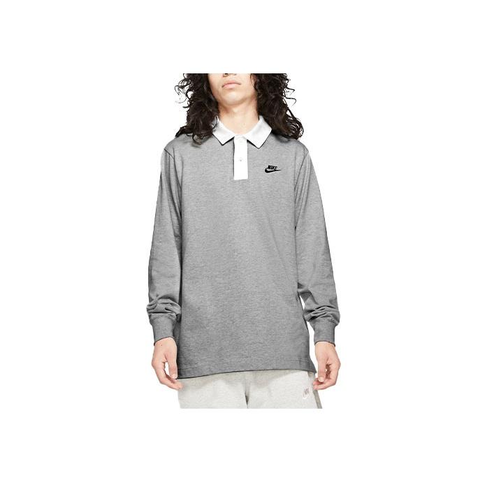 Nike Contrast Logo Long Sleeve Polo Shirt Men Tops Grey DD6180-050