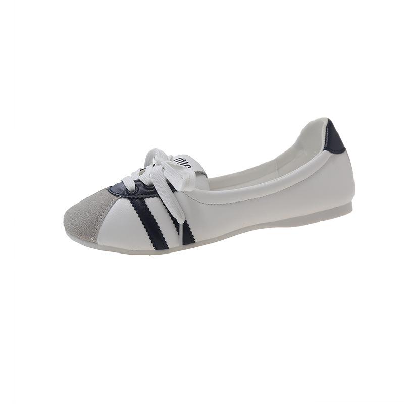 Women's French Ballet Flats: 2024 Summer Lace-up White Slip-on, Breathable Fashion Flats