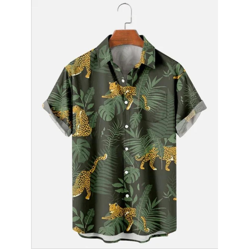 Camicia da uomo hawaiana a maniche corte con stampa, top alla moda con colletto, albero di cocco da spiaggia, nuova per il 2026 per uomo, abbigliamento floreale