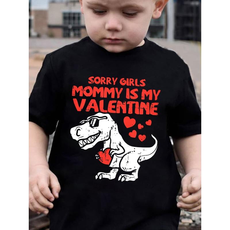 European sizes Boys Clothing Funny Dinosaur Heart Print T-Shirt Summer Casual Short Sleeve Top Suitable for Valentines Day Outdoor Play Casual Attire