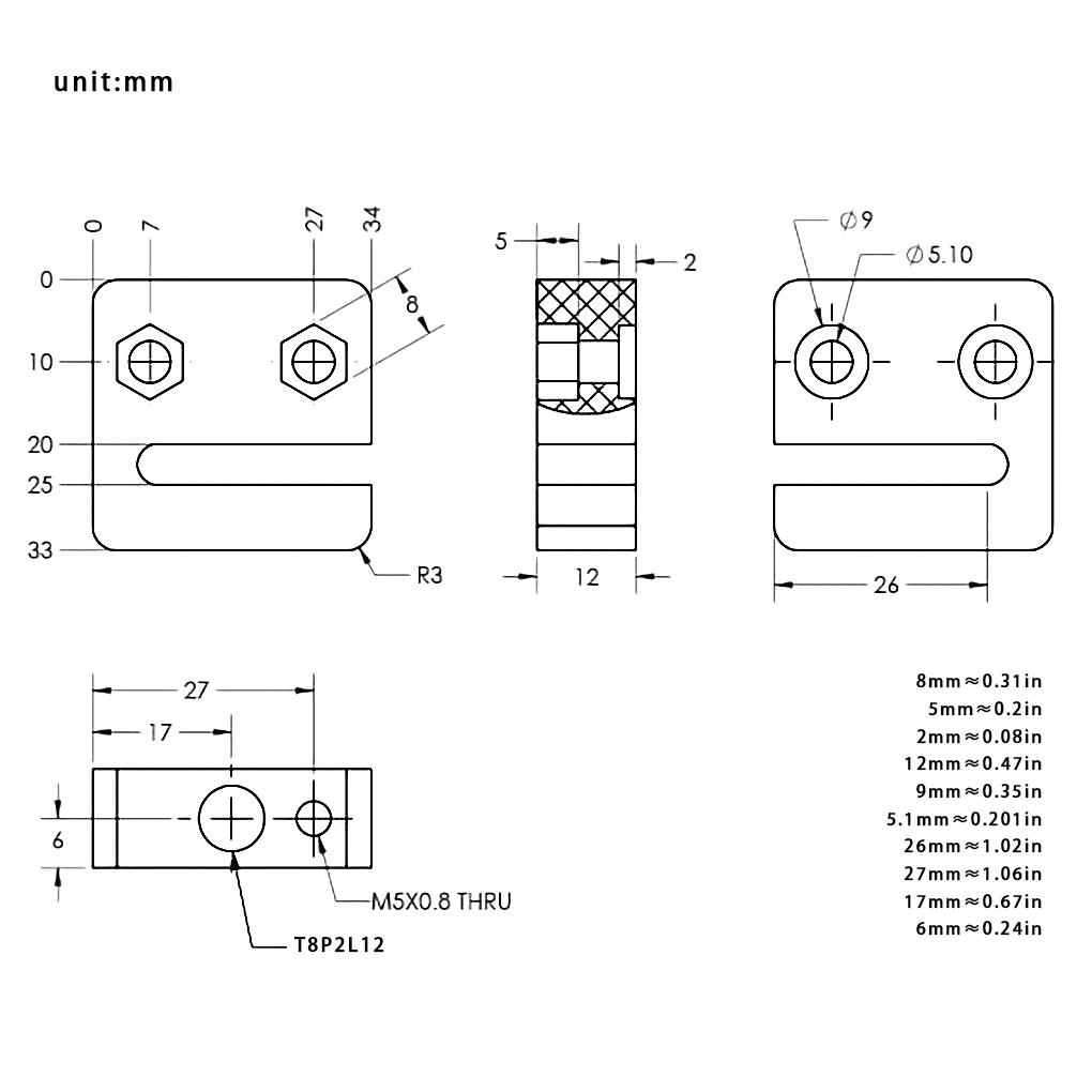 3D printer accessories T type anti\-backlash T8 screw 8mm POM square T8 nut