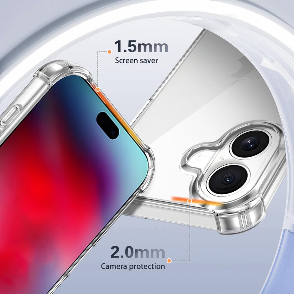 KEYSION Vier-Ecken Stoßfest Transparente Hülle für iPhone 12 13 14 15 16 Pro Max 16e Plus Weiches TPU+PC Klare Handyhülle