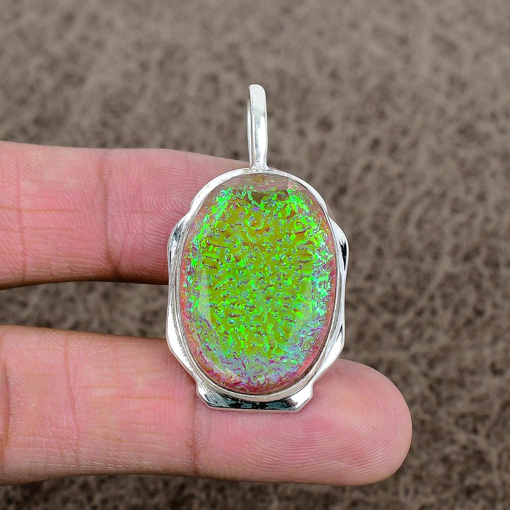 Pink Triplet Opal Gemstone 925 Sterling Silver Jewelry Pendant 1.85" KKG-374