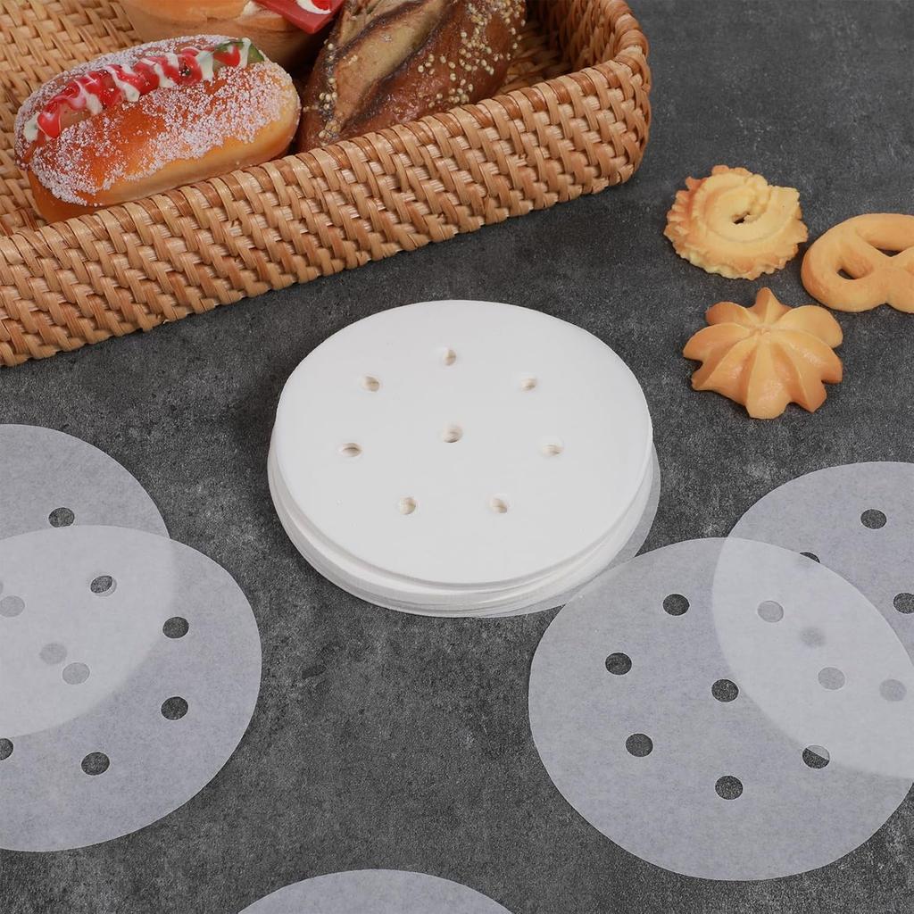 400 Pcs Mini Steam Paper with Holes Non-stick Small Round Air Fryer Parchment Paper Bamboo Steamer Liner White Anti-Stick 4 Inch Perforated Papel for