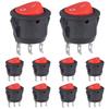 VEXUNGA Round Rocker Switch Red Light Illuminated On Off 3 Pin 2 Position Mini Rocker Switch 125V 10A 250V 6A KCD1 Small Circle Toggle Switches for