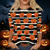 Women's Halloween Print 3/4 Sleeve Shirt Round Neck Loose Casual Top T-Shirt Suitable for Everyday Wear and Seasonal Events