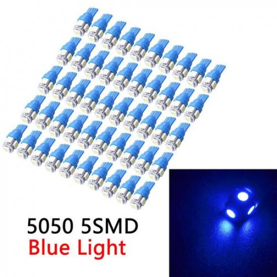 50 шт. Синие T10 Клиновые 5050 5SMD Светодиодные Лампочки для Купола, Карты, Номера, Салона Новые