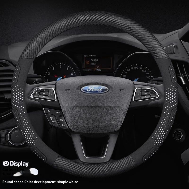 TQ012Ford Focus F150 Mondeo Fiesta Kuga Edge Ecosport Explorer Escape Fusion Carbon fiber Suede Car Steering Wheel Cover Accessories