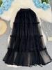 Women's Thick Velvet Mesh Patchwork A-Line Midi Skirt for Autumn/Winter