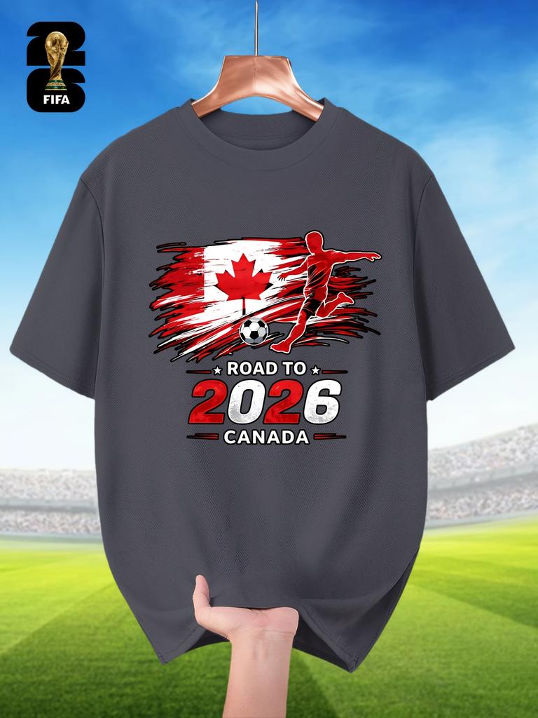 Fifa-Themed Men'S Breathable Summer Short-Sleeve T-Shirt, Featuring Player Silhouette Prints, Perfect for World Cup Themes, Sports Outfits