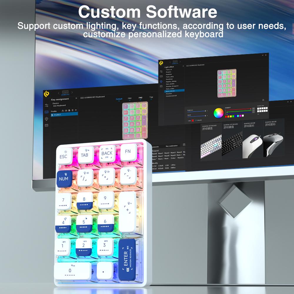 LEOBOG K21 Personalized RGB Dacklit Mechanical Keyboard With Three Modes And Hot-Swappable Keys.