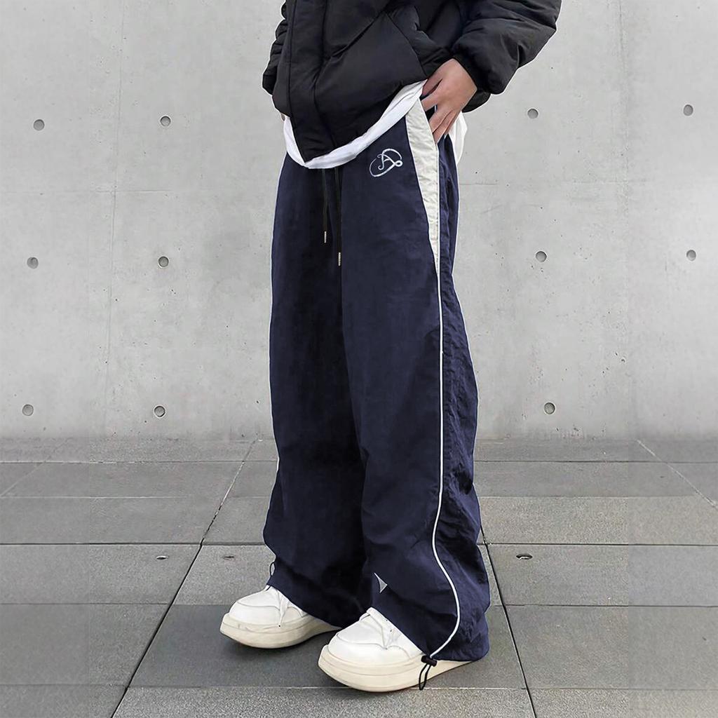 Pantaloni da tuta larghi a gamba larga con inserti laterali e vita con coulisse regolabile per uomo e donna, unisex, casual, sportswear