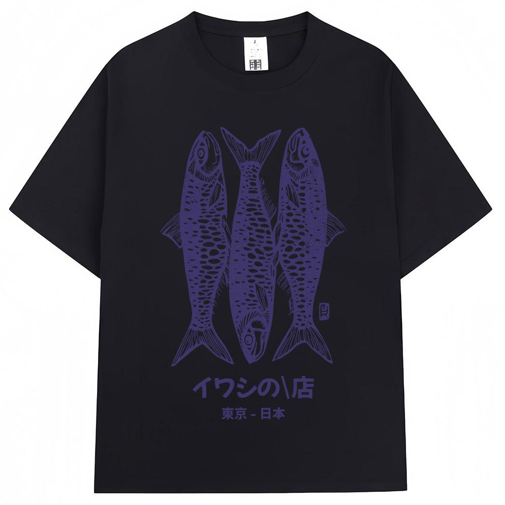 Japanese Style Sardines Shop Print Tshirt Summer Fashion Vintage Unisex Women T Shirt Oversized Cotton Casual T Shirts Streetwear