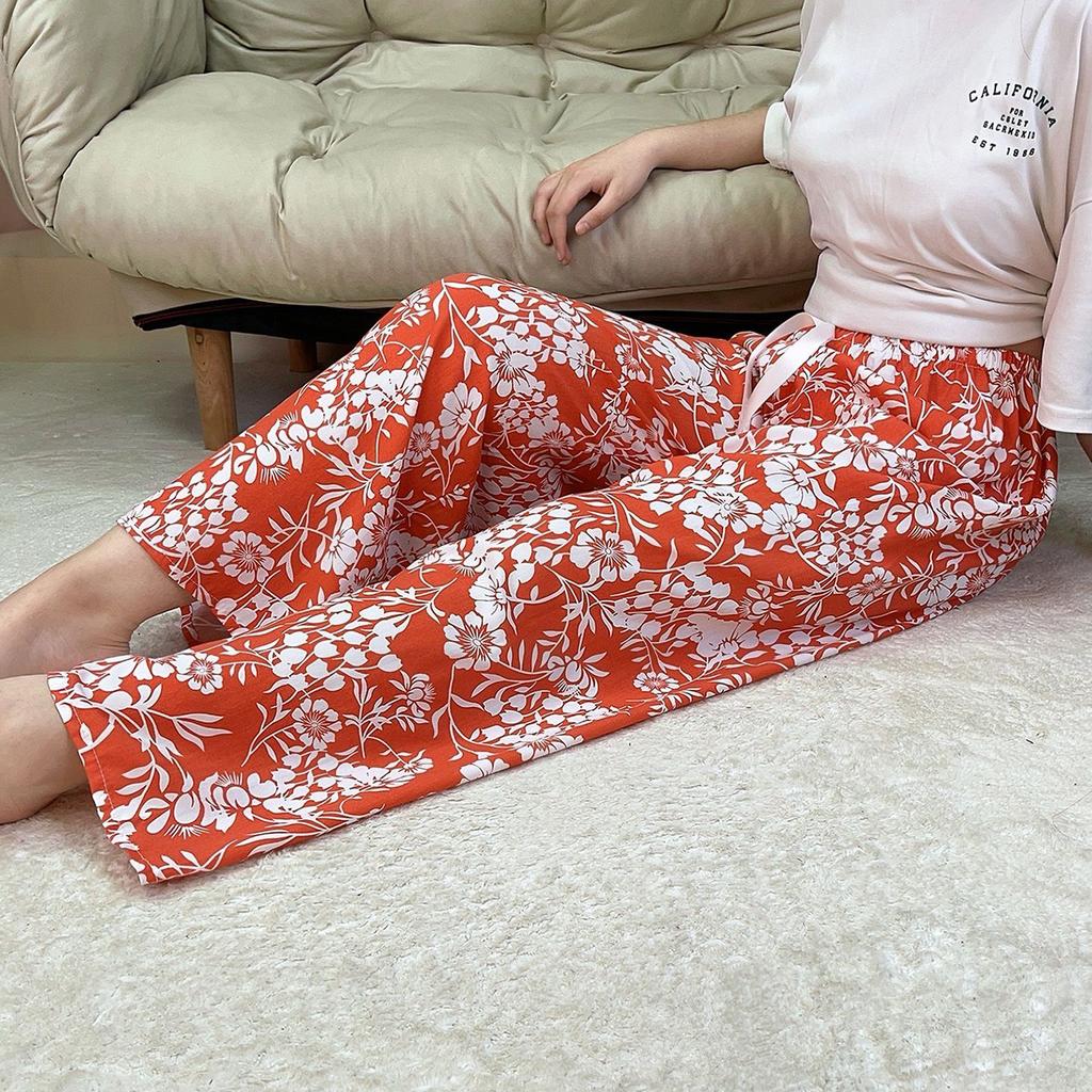 Summer Thin Cotton Rayon Ultra-Light Puff Wide Leg Ankle Pants for Women  Home Pants Plus Size Artificial Cotton Pants