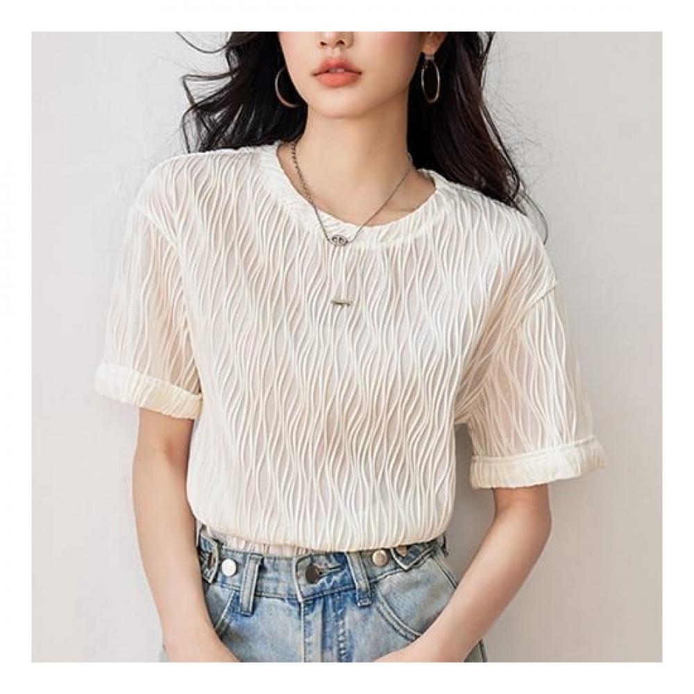 Navava NT1582 Simple Wave Round Neck ShorT Sleeve T shirT