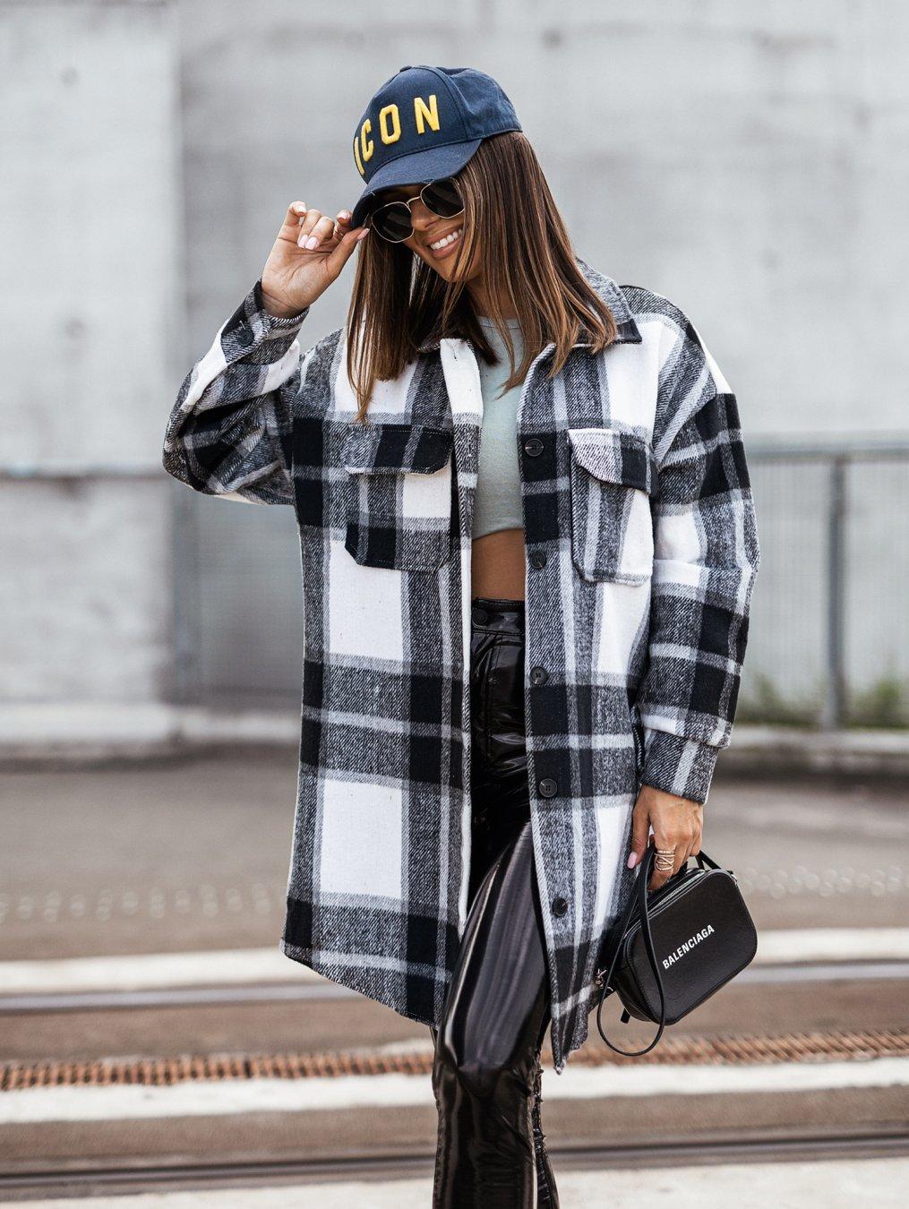 

New, medium and long plaid woolen print jacket XXL чорний