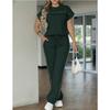 Women's Fashionable Casual Suit - Solid Color, Simple Design, Short-sleeved Straight-leg Pants Set of Two Pieces