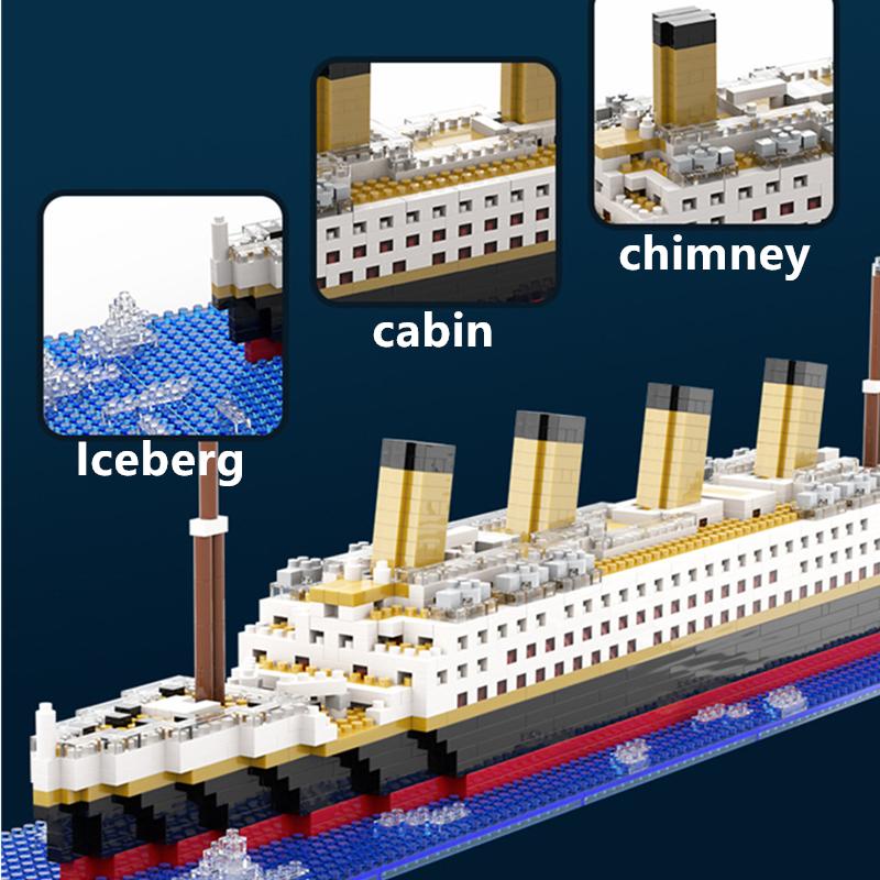 Titanic Creative Luxury Iceberg Cruise Ship Boat Wreck Set City Diy Model Construction Blocks Blocks Toys For Kids Adult Present