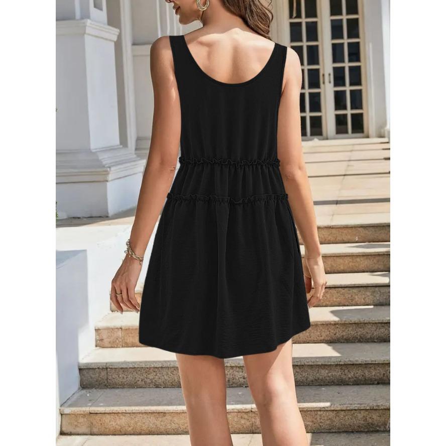 YYFS Dámská móda Léto Jaro Jednobarevný potisk Bez rukávů Ležérní šaty s výstřihem do V s volným pasem