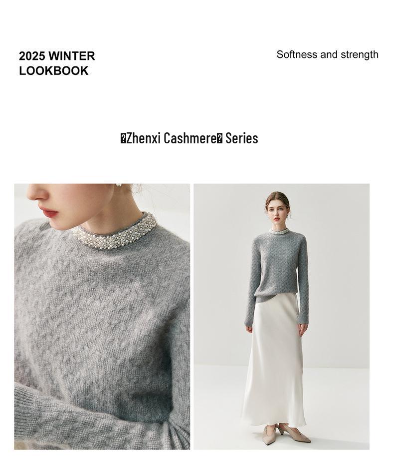 RX|2025 Light Luxury Cashmere Sweater: Women's Diamond Jacquard Round Neck Knitwear