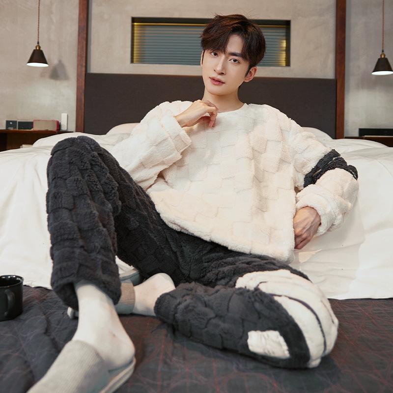 

Men s Winter Flannel Pajamas - Thick Plush Coral Fleece Long Sleeve Set L