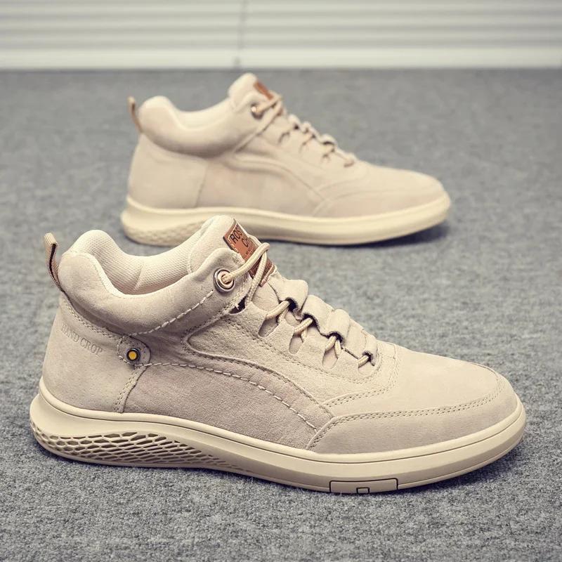 Fashion Hot Sale Brand Men Sneakers Fashion Casual Leather Ankle Boots Male Handmade Leather Sport Shoe Antiskid Lace-Up High Top Boot