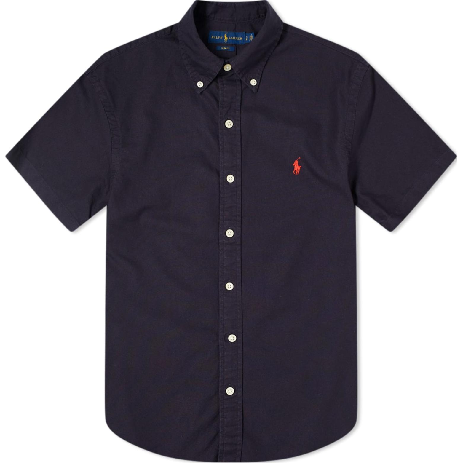 

Polo Ralph Lauren Однотонная рубашка с вышивкой пони, однобортная, с коротким рукавом, мужская, рубашки, темно-синий 710795382001 S