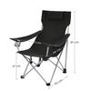 SONGMICS Folding Camping Chair, Outdoor Chair with Armrests, Headrest and Cup Holder, Stable Structure, Max. Capacity 150 Kg, Black