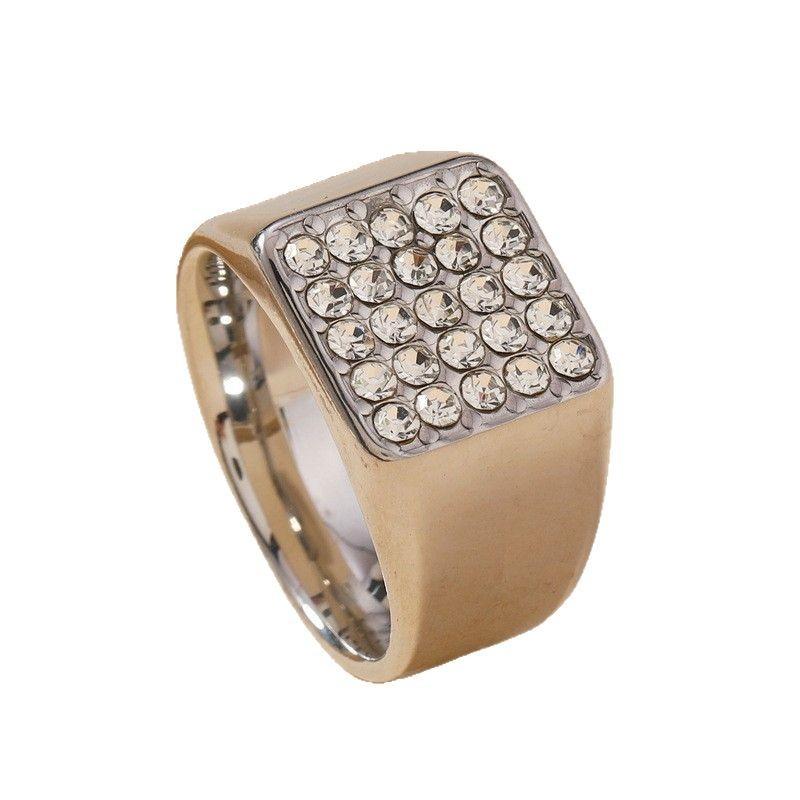 New Stainless Steel Jewelry Set Casting Square Full Diamond Ring Hip Hop Personality Titanium Steel Necklace Manufacturer