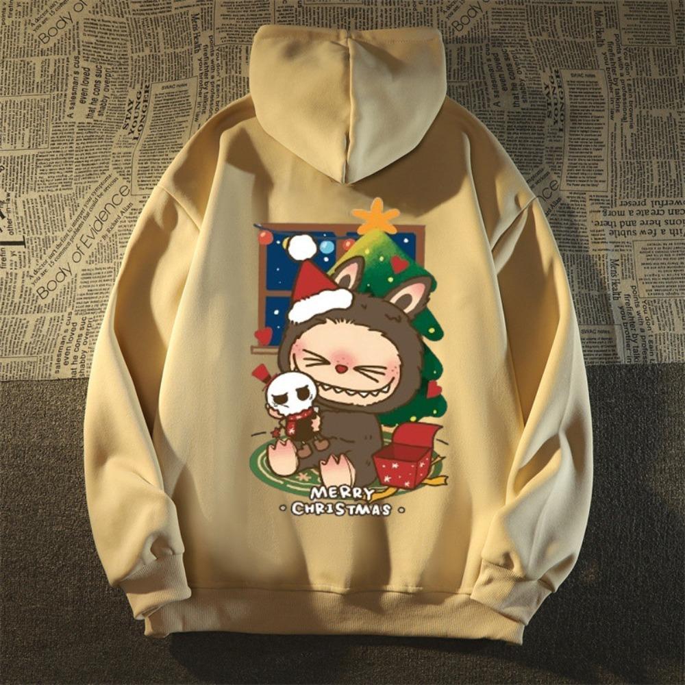Cartoon Labubu Ladies Hoodie, Anime Christmas Print Autumn and Winter Hooded Sweater, Fashion All-match Loose Long-sleeved Ladies Top