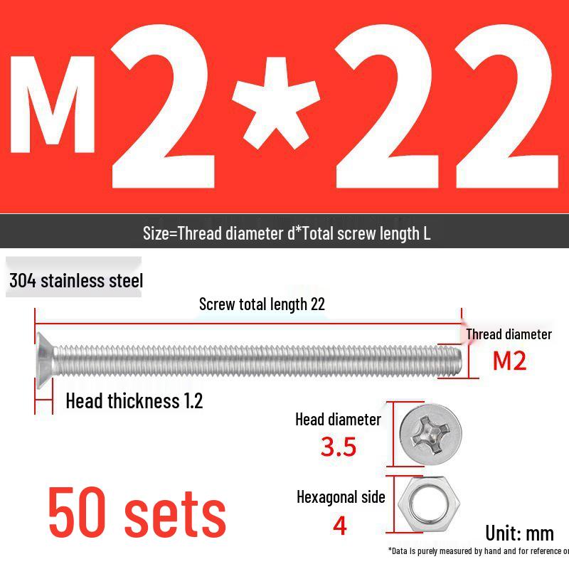 304 Stainless Steel Extra Long Phillips Flat Head Screws and Nuts Set (2M, 3M, 4M)