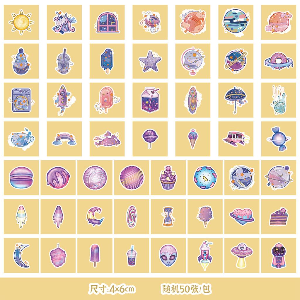 50/100 Cosmic Starry Sky Astronaut Stickers Mobile Water Cup Waterproof Decorative Stickers Children's Hand Account Stickers