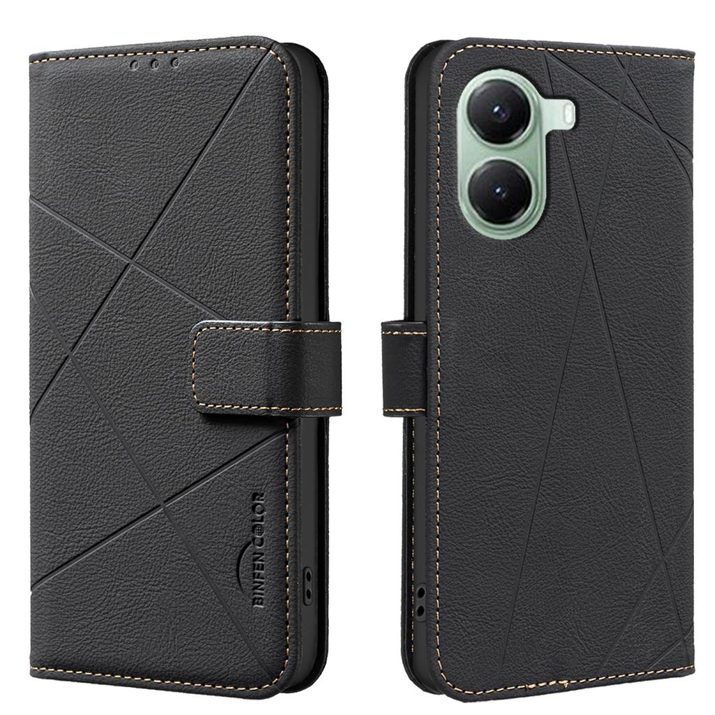 For Xiaomi Redmi Turbo 4 5G/Xiaomi Poco X7 Pro 5G Case BINFEN COLOR BF35 Geometry Imprinted Leather Phone Cover RFID Blocking Wallet Stand