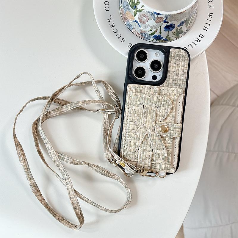 Plaid Wristband Card Holder Wallet Phone Case for Apple 17 Crossbody Cord for IPhone 16promax Leather Fashion