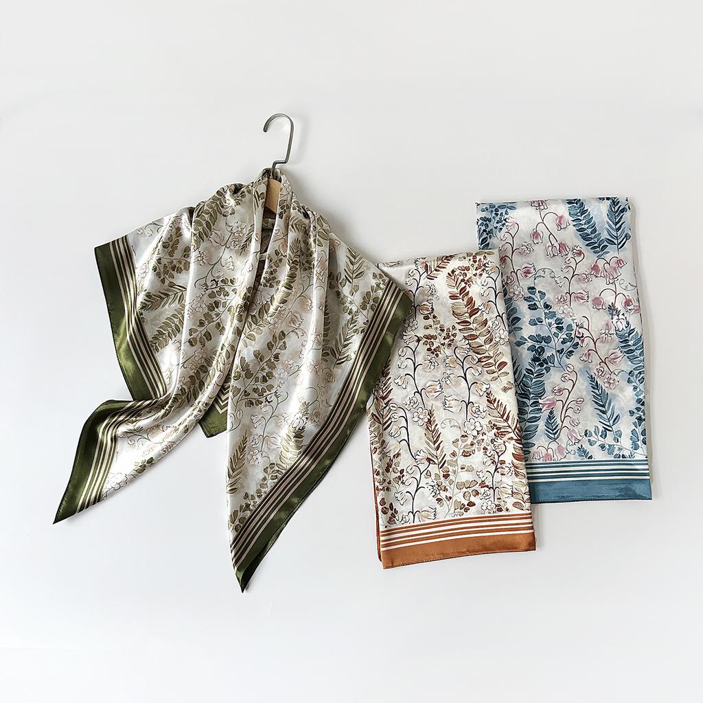 90cm Large Square Scarf Silk Scarf Headband Flower Printing Scarf Scarf Satin Square Scarf for Women