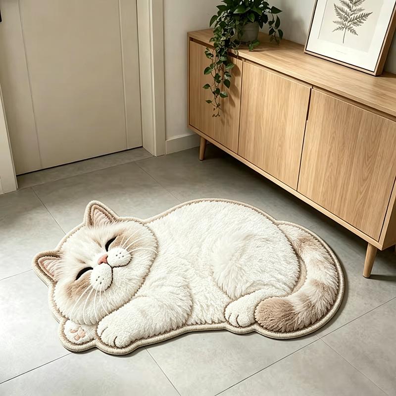 3D Grey Cat Bath Mat Cute Lazy Pet Non Slip Absorbent Rug for Bathroom Bedroom Decor