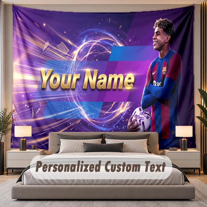 Custom Name Text Tapestry Lamine Yamal Personalized Polyester Wall Tapestry For Bedroom And Room