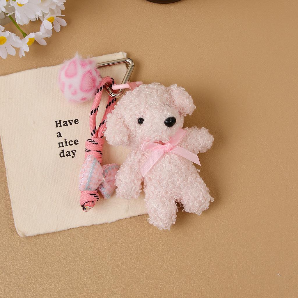 Cartoon Cute Girl Plush Bow Puppy Doll Pendant Bow Teddy Puppy Bag Pendant Keychain