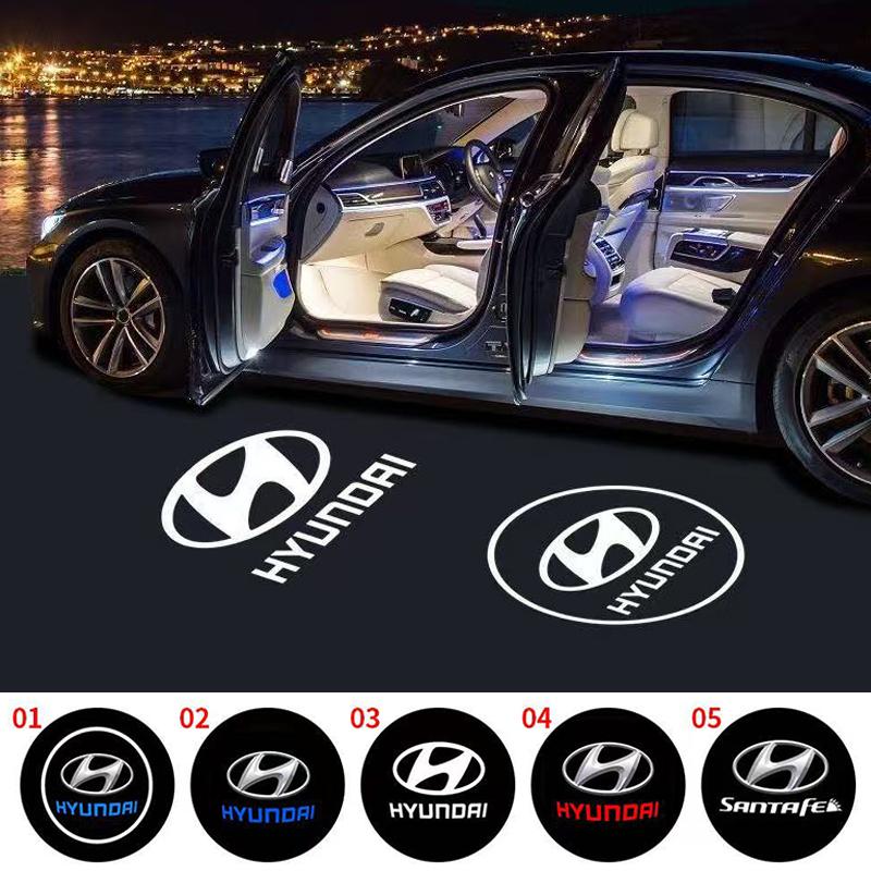 2PCS LED Car Welcome Door Lights Badge Accessory For Hyundai Genesis N-LINE I10 I20 I30 I40 IX20 IX35 Kona Getz Veloster Tucson PP18