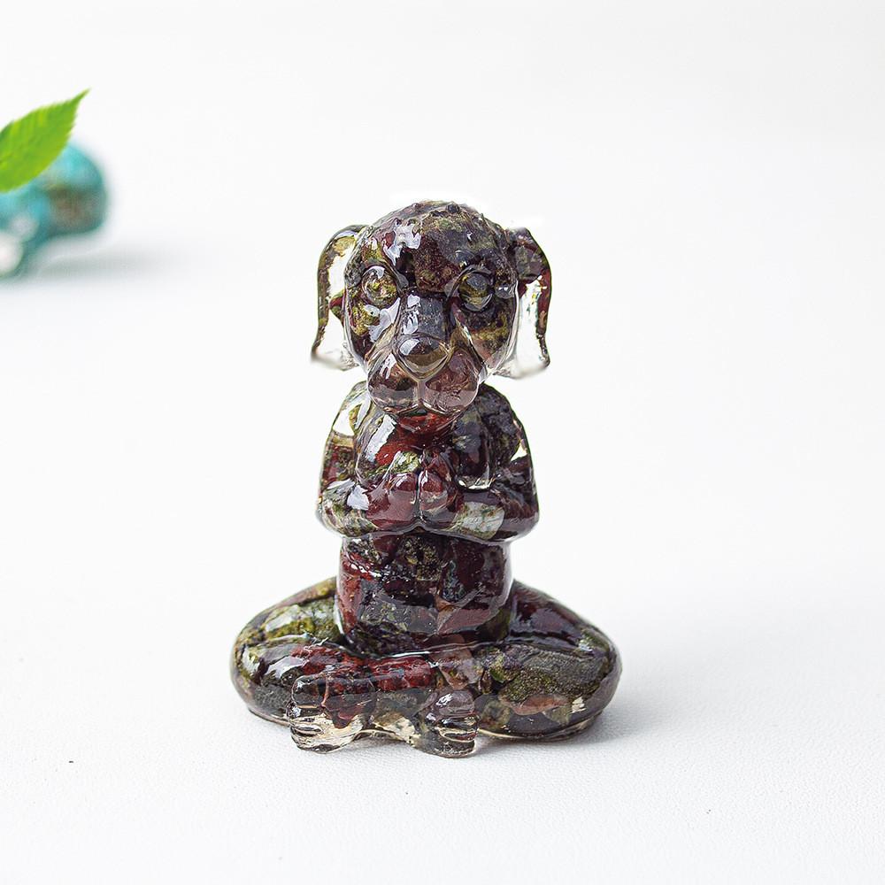 Zen Sitting Dog Resin Art Desk Decor Handmade Crystals For Meditation Gift