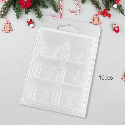 10 Bucăți Matrițe Clamshell pentru Ceară Topită de Lumânări Pom de Crăciun, Tavă Cub Transparent Gol, Ușor de Utilizat Portabil