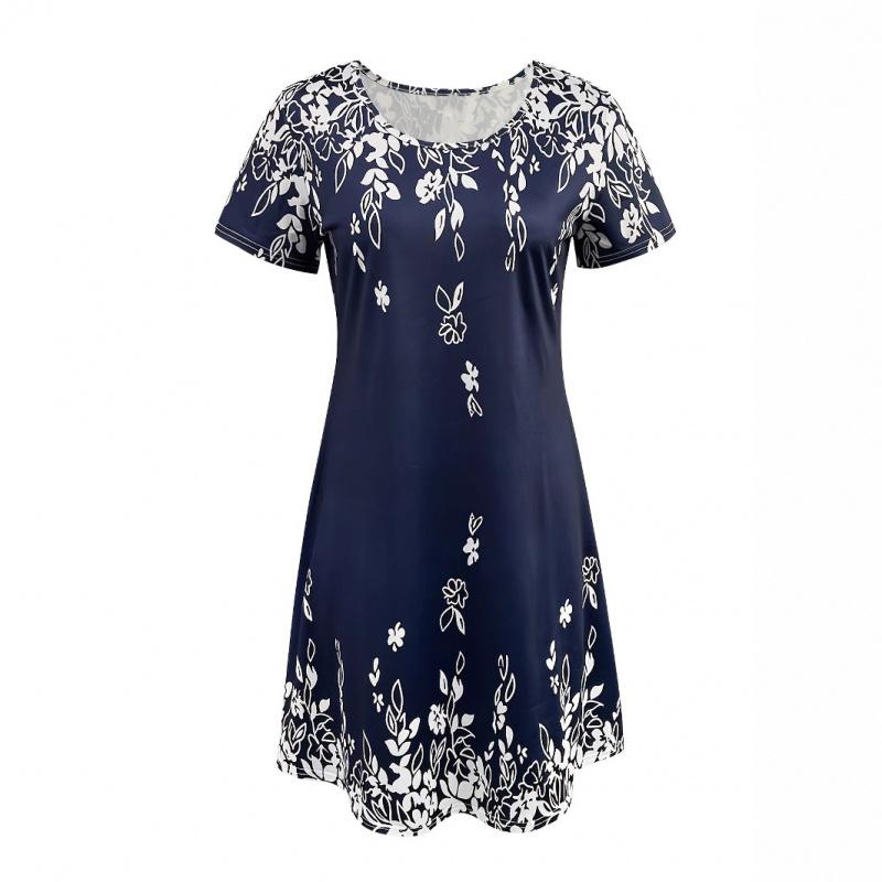 2026 Damen Sommer Neues Mode Print Rundhals Schulterfrei Kurzarm Kleid
