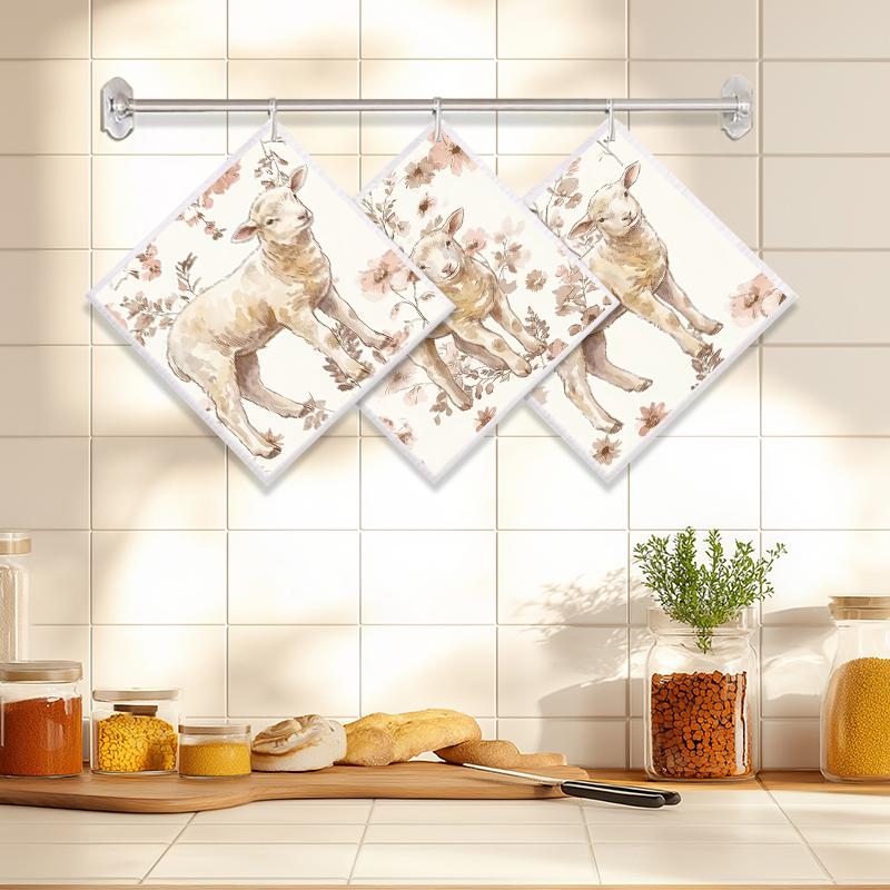 

6PCS Cleaning Dishcloths Reusable Kitchen Dish Towels Sheep Pattern Dishcloth Absorbent Lint Free Cloth Washable Duster Rags Tea Towels J127A-3PCS